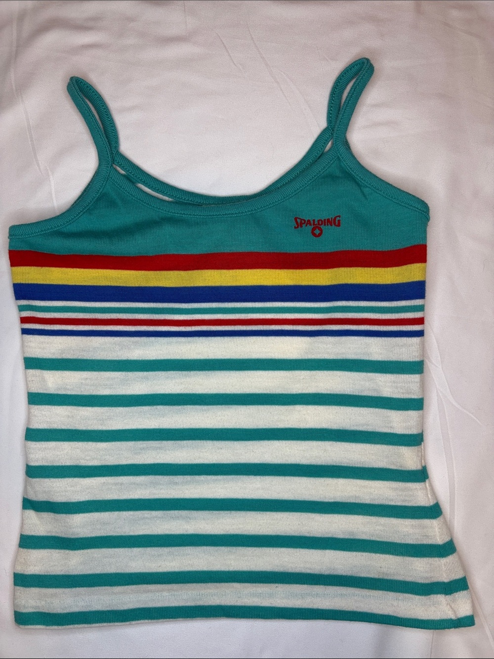 Vintage Youth Spalding Sporty Teal Retro Stripe Spaghetti Strap Tank Top 7/8 Y
